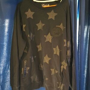 Eight732 Black Stars and Stripes Dark Crewneck Sweatshirt with Embroidered Label